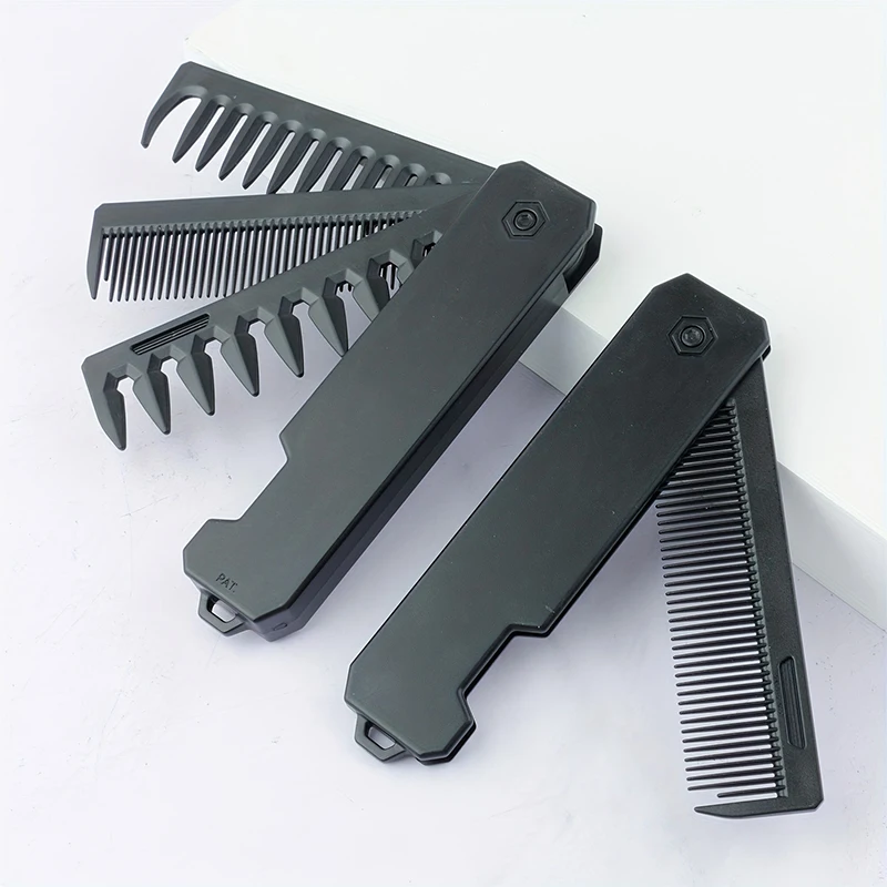 Mens Grooming Travel Kit - 3-in-1 opvouwbare baardkam voor mannen, baardkamborstel,